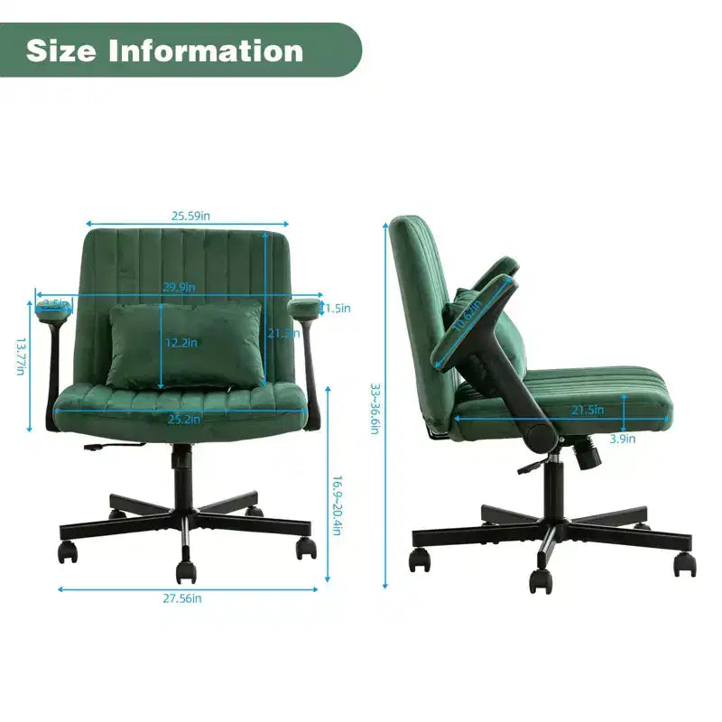 Okak Modern Adjustable Armrest Home Office Desk Chair with Criss Cross Legs,Velvet Swivel Task Chair for Office,Study,Studio