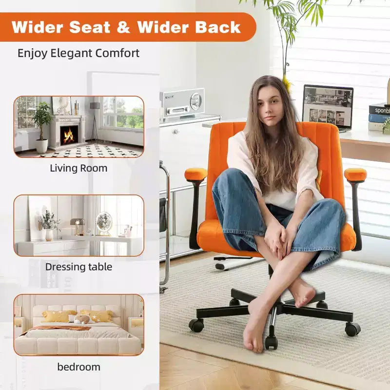 Okak Modern Adjustable Armrest Home Office Desk Chair with Criss Cross Legs,Velvet Swivel Task Chair for Office,Study,Studio