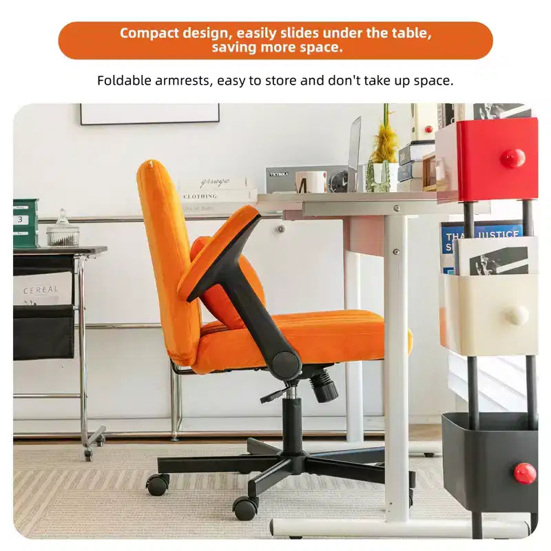 Okak Modern Adjustable Armrest Home Office Desk Chair with Criss Cross Legs,Velvet Swivel Task Chair for Office,Study,Studio
