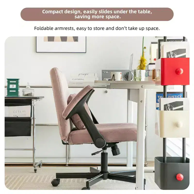 Okak Modern Adjustable Armrest Home Office Desk Chair with Criss Cross Legs,Velvet Swivel Task Chair for Office,Study,Studio