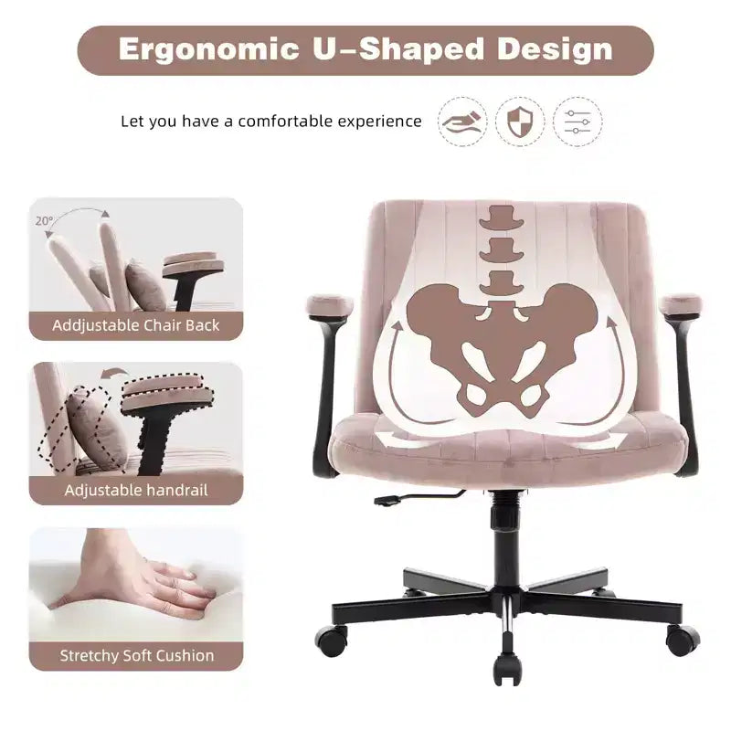 Okak Modern Adjustable Armrest Home Office Desk Chair with Criss Cross Legs,Velvet Swivel Task Chair for Office,Study,Studio