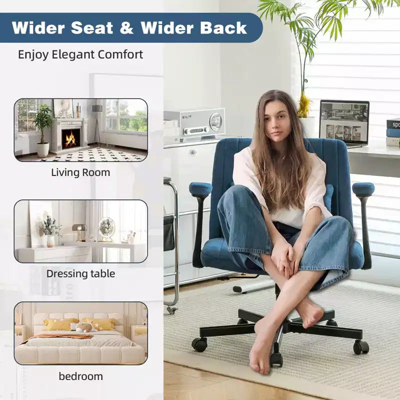 Okak Modern Adjustable Armrest Home Office Desk Chair with Criss Cross Legs,Velvet Swivel Task Chair for Office,Study,Studio