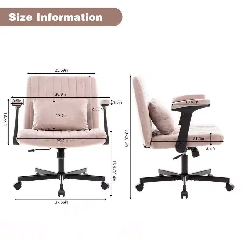 Okak Modern Adjustable Armrest Home Office Desk Chair with Criss Cross Legs,Velvet Swivel Task Chair for Office,Study,Studio