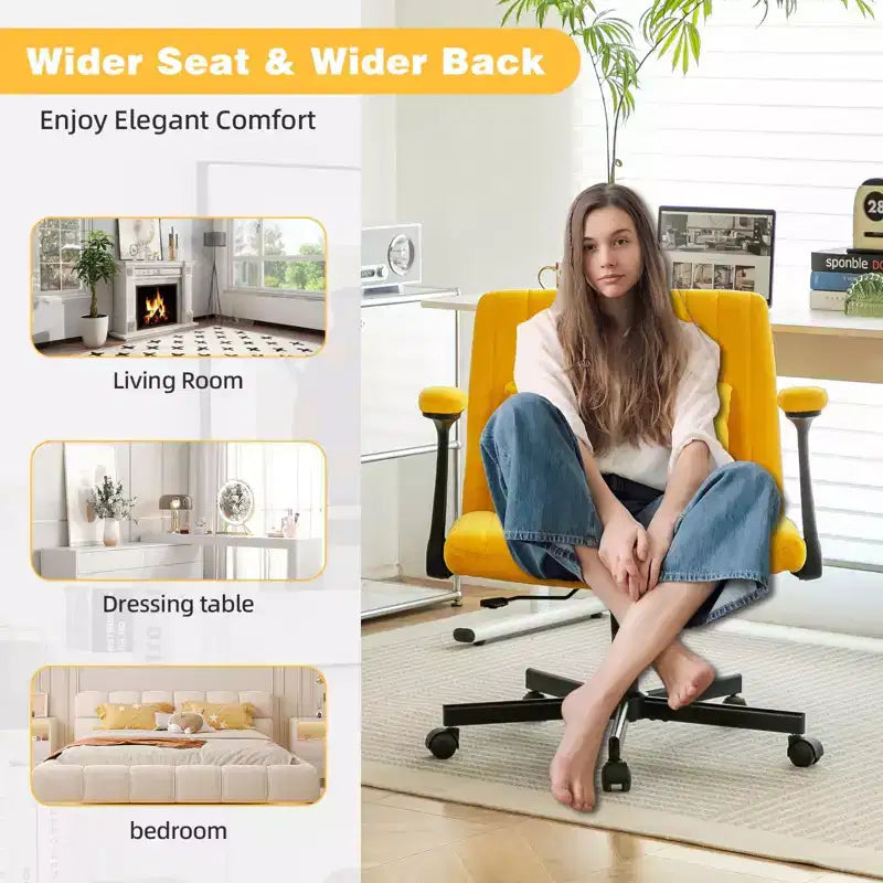 Okak Modern Adjustable Armrest Home Office Desk Chair with Criss Cross Legs,Velvet Swivel Task Chair for Office,Study,Studio