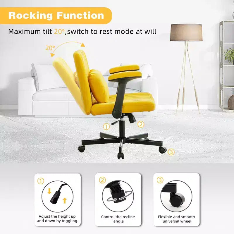 Okak Modern Adjustable Armrest Home Office Desk Chair with Criss Cross Legs,Velvet Swivel Task Chair for Office,Study,Studio