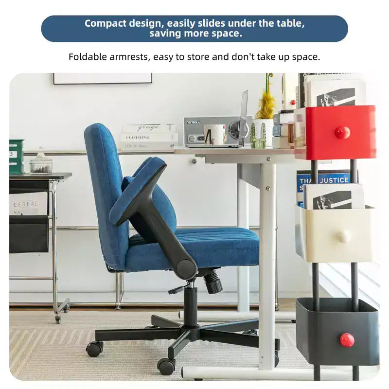 Okak Modern Adjustable Armrest Home Office Desk Chair with Criss Cross Legs,Velvet Swivel Task Chair for Office,Study,Studio