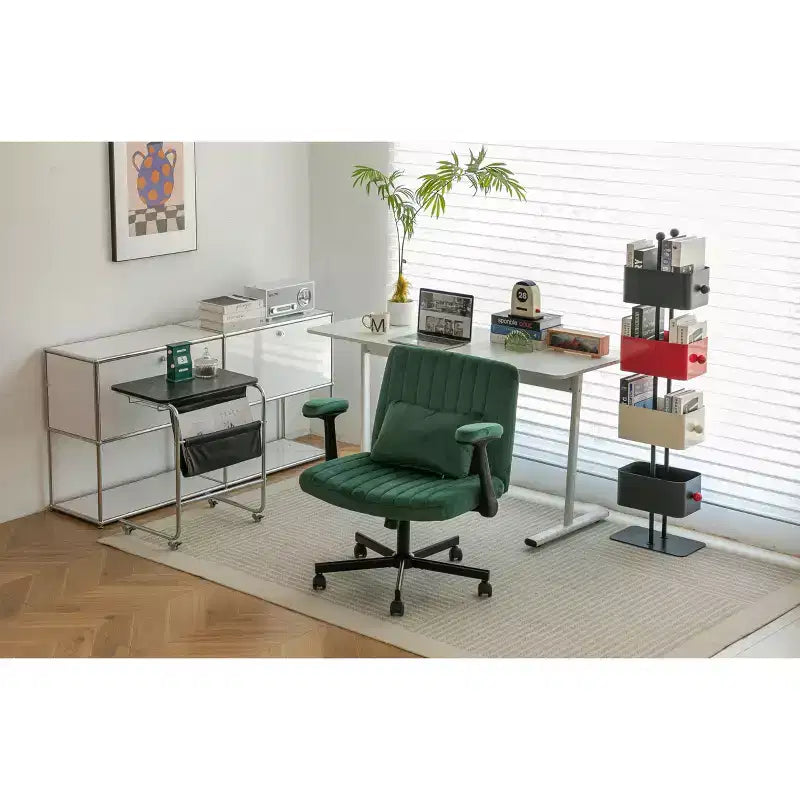 Okak Modern Adjustable Armrest Home Office Desk Chair with Criss Cross Legs,Velvet Swivel Task Chair for Office,Study,Studio