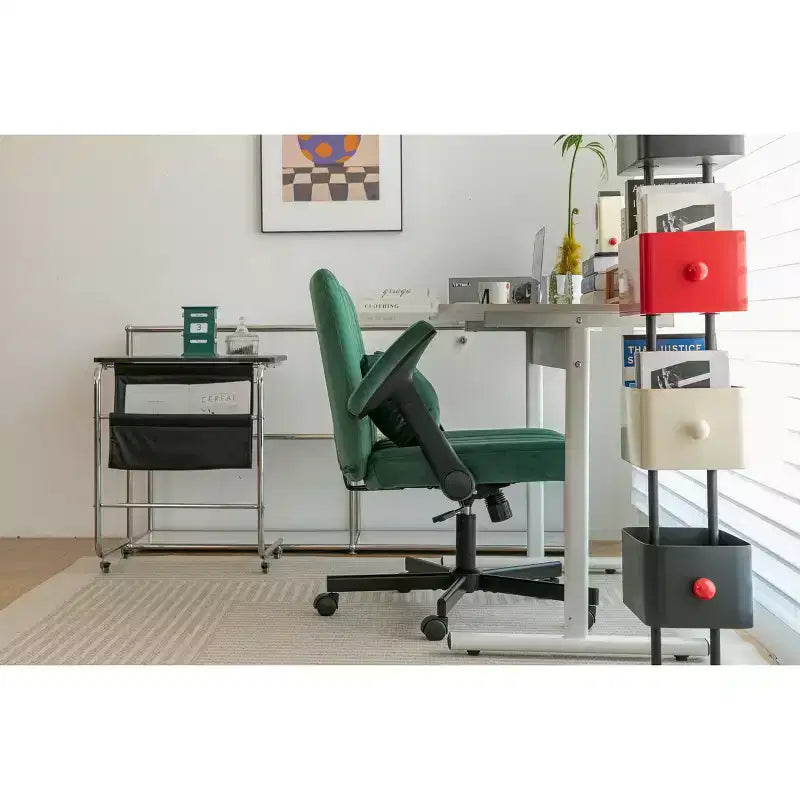 Okak Modern Adjustable Armrest Home Office Desk Chair with Criss Cross Legs,Velvet Swivel Task Chair for Office,Study,Studio