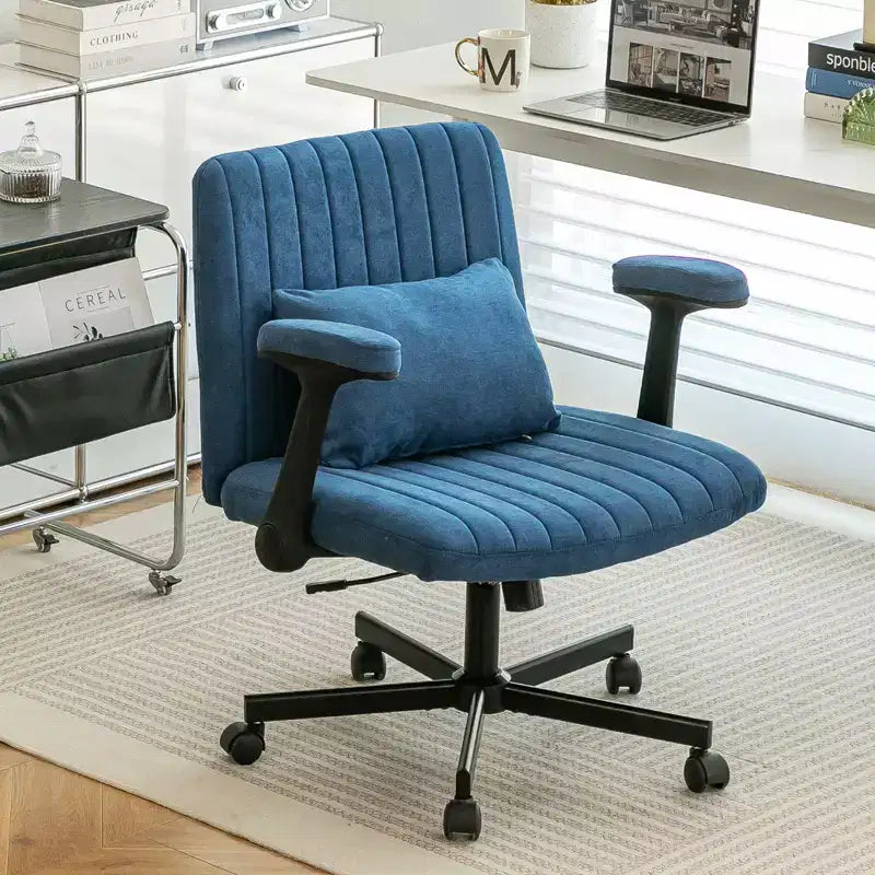 Okak Modern Adjustable Armrest Home Office Desk Chair with Criss Cross Legs,Velvet Swivel Task Chair for Office,Study,Studio