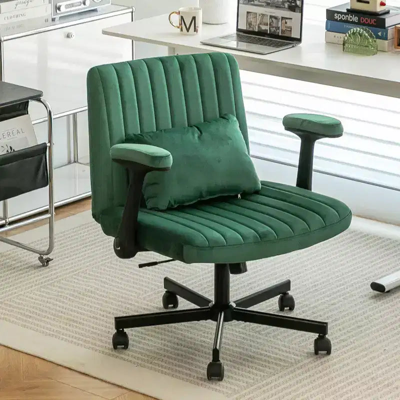 Okak Modern Adjustable Armrest Home Office Desk Chair with Criss Cross Legs,Velvet Swivel Task Chair for Office,Study,Studio