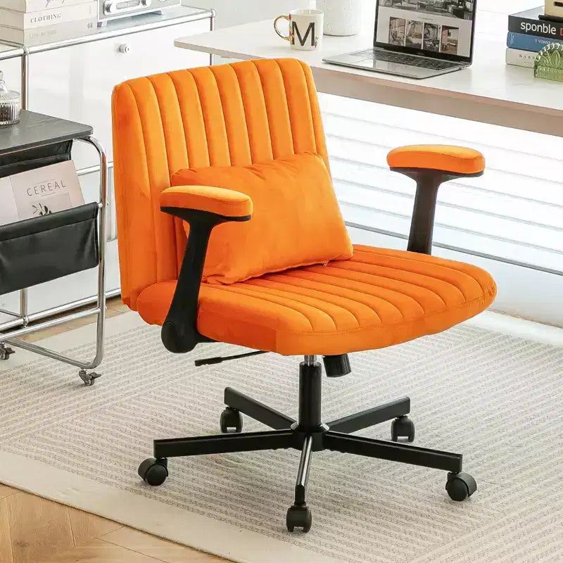 Okak Modern Adjustable Armrest Home Office Desk Chair with Criss Cross Legs,Velvet Swivel Task Chair for Office,Study,Studio