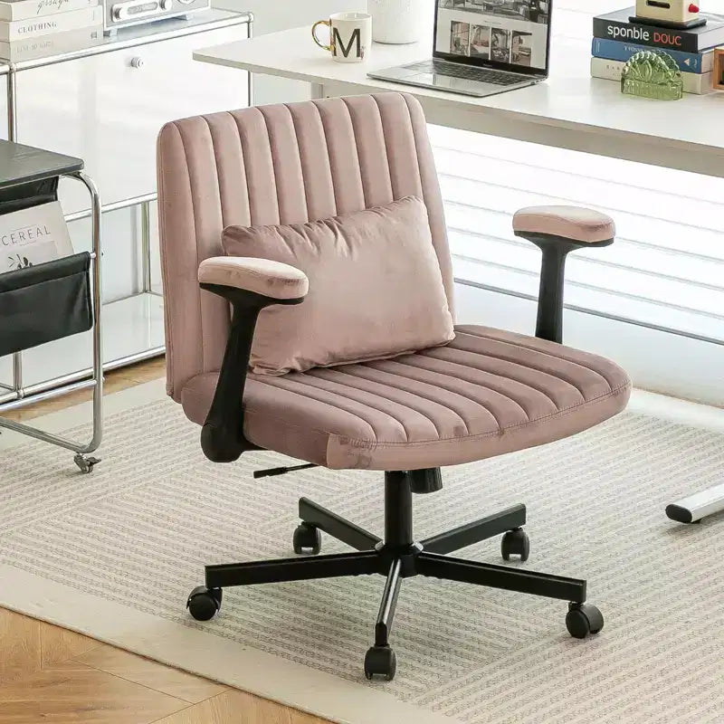 Okak Modern Adjustable Armrest Home Office Desk Chair with Criss Cross Legs,Velvet Swivel Task Chair for Office,Study,Studio