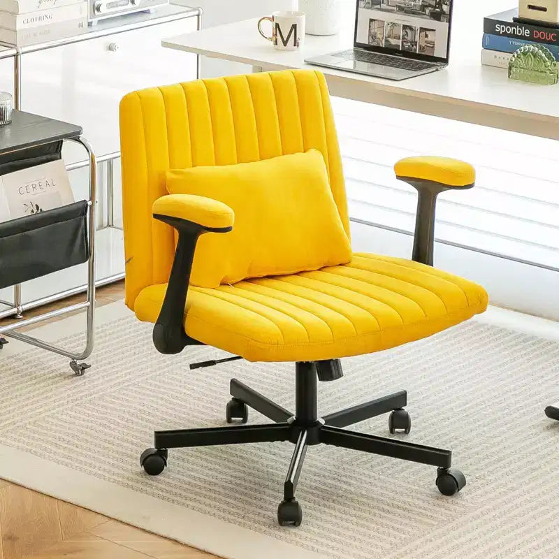 Okak Modern Adjustable Armrest Home Office Desk Chair with Criss Cross Legs,Velvet Swivel Task Chair for Office,Study,Studio
