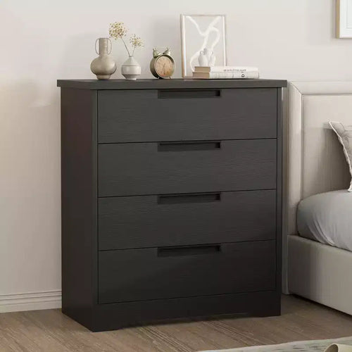 4 Drawer Dresser for Bedroom, Embedded Handles Design, Modern Wooden Drawer Cabinet, Space-Saving Compact Storage, for Living Room, Hallway - Black
