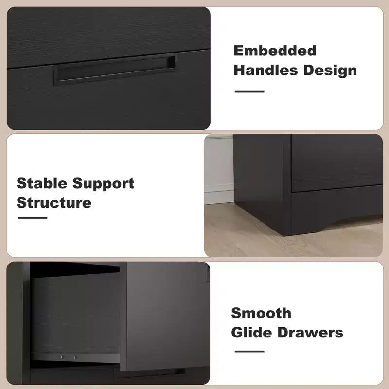 4 Drawer Dresser for Bedroom, Embedded Handles Design, Modern Wooden Drawer Cabinet, Space-Saving Compact Storage, for Living Room, Hallway - Black