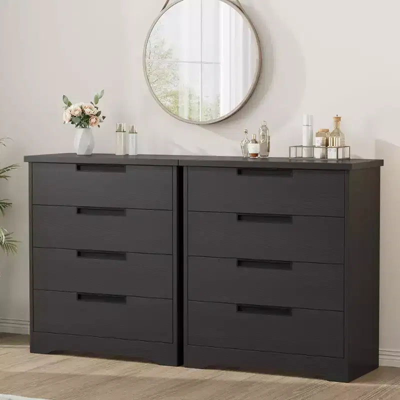 4 Drawer Dresser for Bedroom, Embedded Handles Design, Modern Wooden Drawer Cabinet, Space-Saving Compact Storage, for Living Room, Hallway - Black