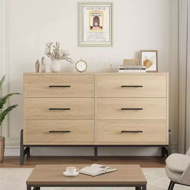 6 Drawer Dresser for Bedroom, Large Double Dresser with Deep Drawers, Wooden Chest of Drawers for Closet, for Living Room, Hallway, Kids Room