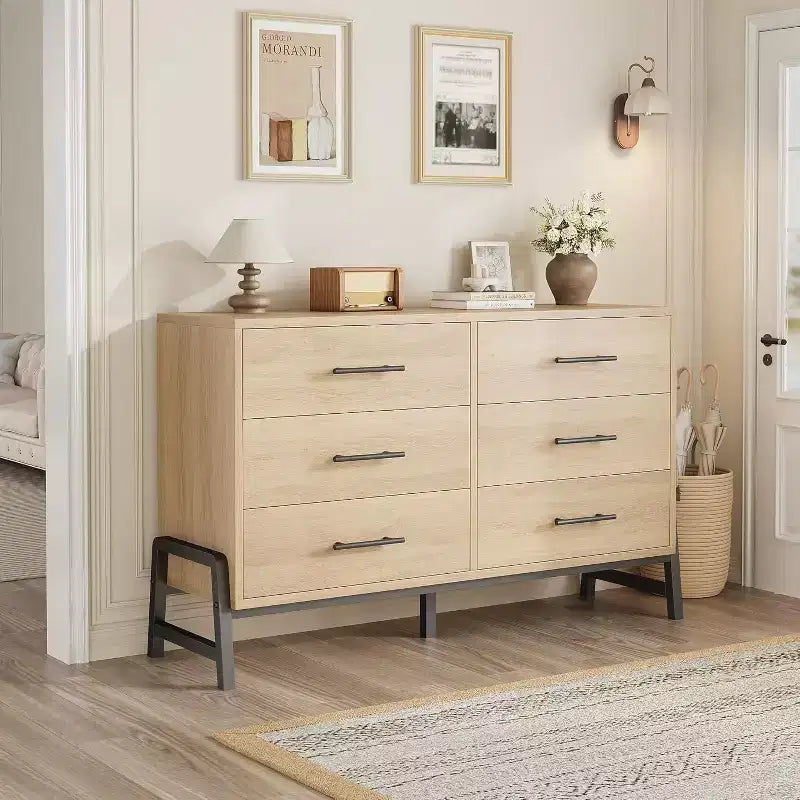 6 Drawer Dresser for Bedroom, Large Double Dresser with Deep Drawers, Wooden Chest of Drawers for Closet, for Living Room, Hallway, Kids Room