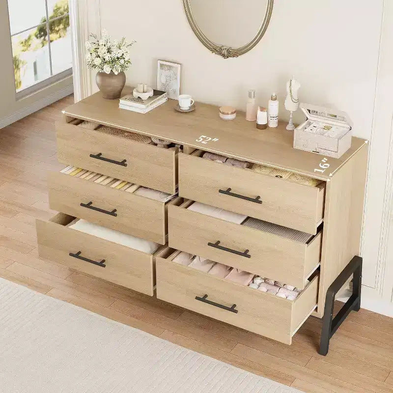 6 Drawer Dresser for Bedroom, Large Double Dresser with Deep Drawers, Wooden Chest of Drawers for Closet, for Living Room, Hallway, Kids Room