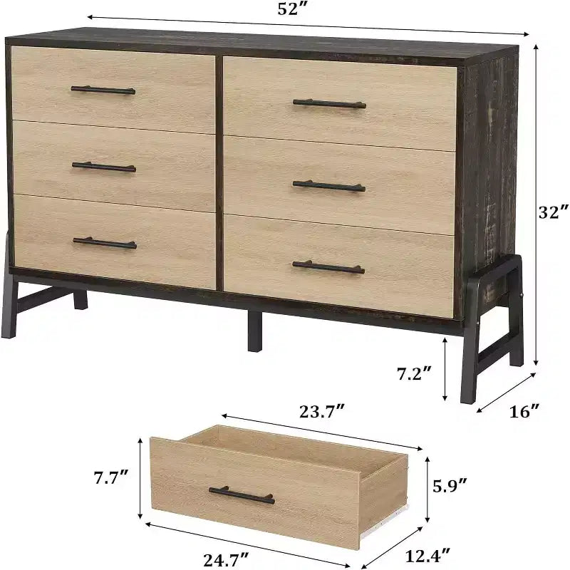 6 Drawer Dresser for Bedroom, Large Double Dresser with Deep Drawers, Wooden Chest of Drawers for Closet, for Living Room, Hallway, Kids Room