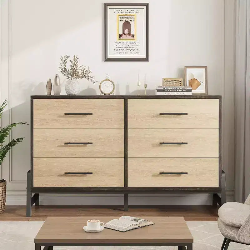 6 Drawer Dresser for Bedroom, Large Double Dresser with Deep Drawers, Wooden Chest of Drawers for Closet, for Living Room, Hallway, Kids Room