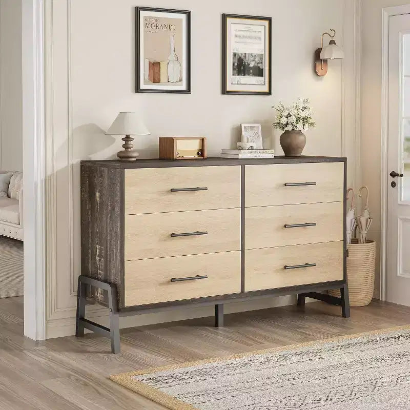 6 Drawer Dresser for Bedroom, Large Double Dresser with Deep Drawers, Wooden Chest of Drawers for Closet, for Living Room, Hallway, Kids Room