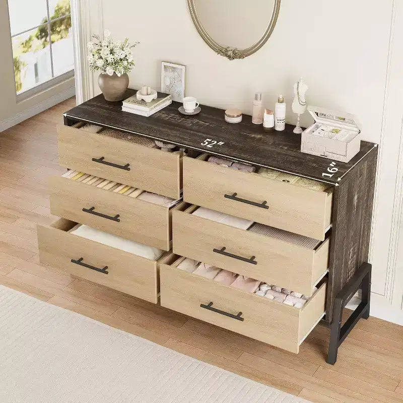 6 Drawer Dresser for Bedroom, Large Double Dresser with Deep Drawers, Wooden Chest of Drawers for Closet, for Living Room, Hallway, Kids Room