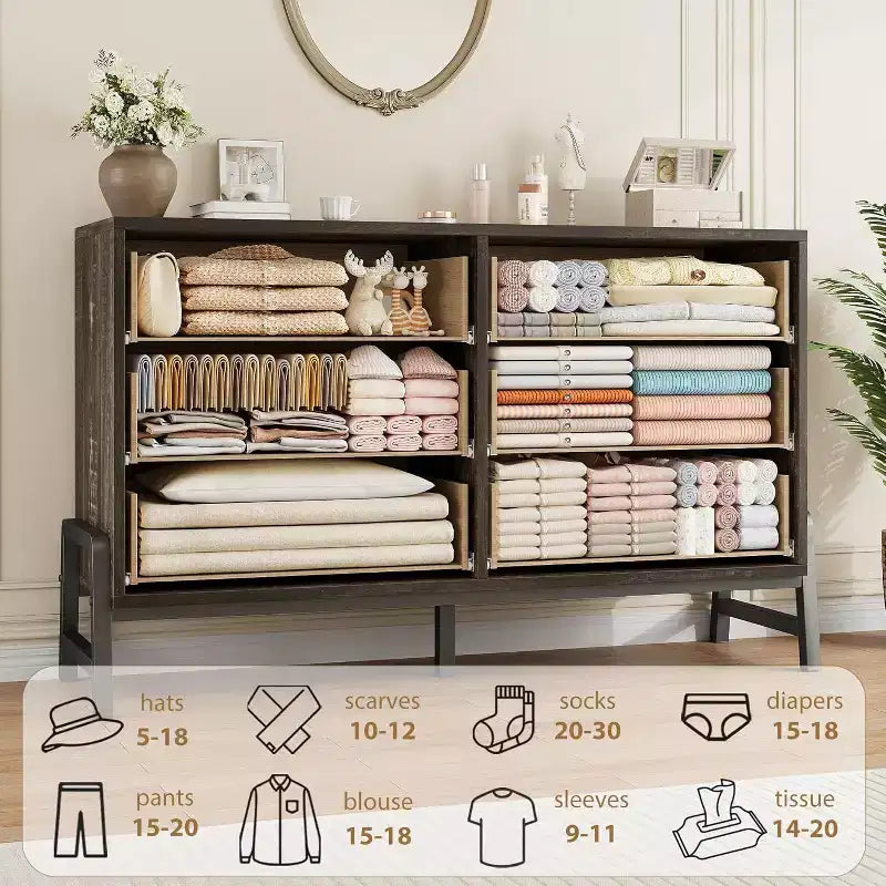 6 Drawer Dresser for Bedroom, Large Double Dresser with Deep Drawers, Wooden Chest of Drawers for Closet, for Living Room, Hallway, Kids Room