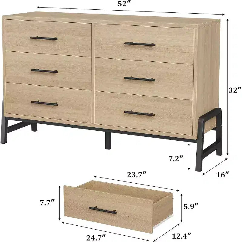 6 Drawer Dresser for Bedroom, Large Double Dresser with Deep Drawers, Wooden Chest of Drawers for Closet, for Living Room, Hallway, Kids Room