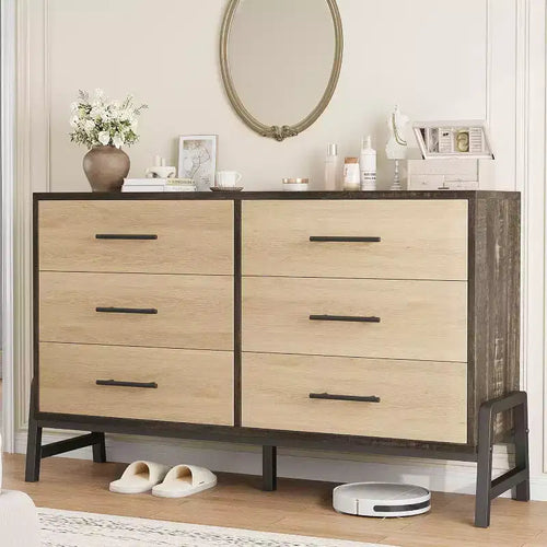 6 Drawer Dresser for Bedroom, Large Double Dresser with Deep Drawers, Wooden Chest of Drawers for Closet, for Living Room, Hallway, Kids Room