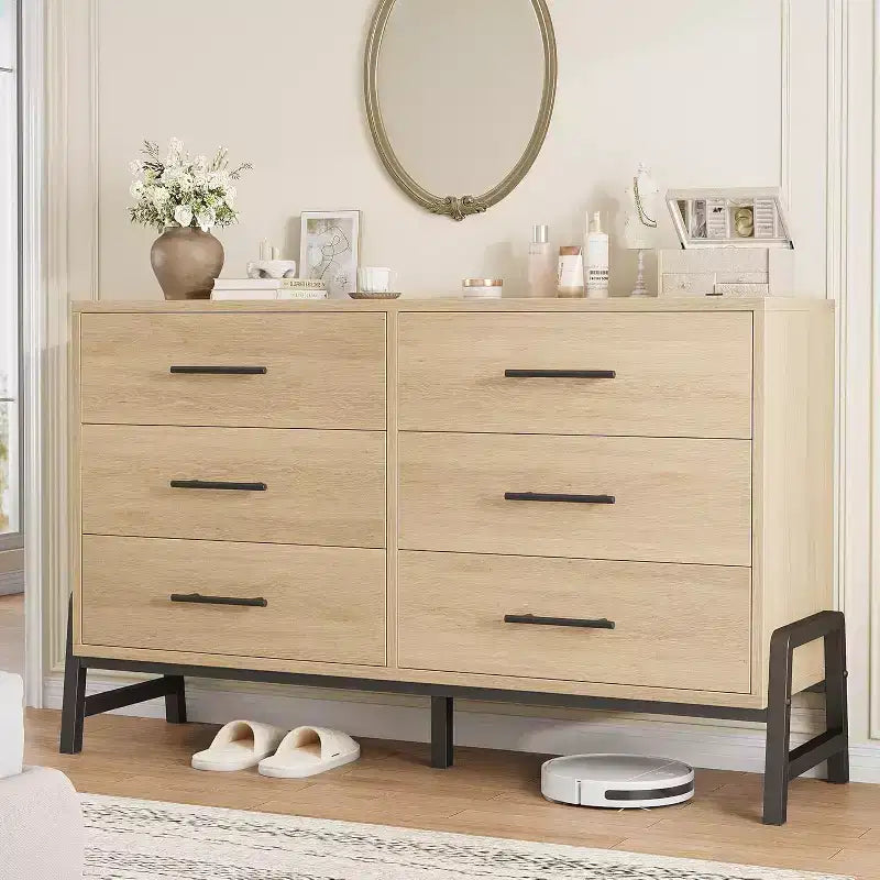 6 Drawer Dresser for Bedroom, Large Double Dresser with Deep Drawers, Wooden Chest of Drawers for Closet, for Living Room, Hallway, Kids Room