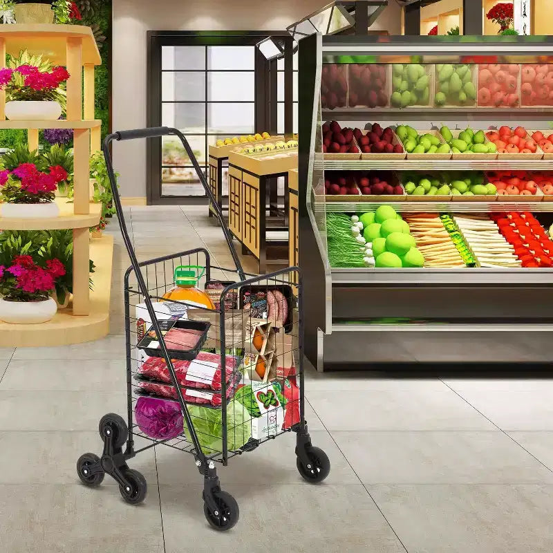 Acekool 110L Folding Utility Cart with Stair-Climbing 360 Wheels, 110 lbs Capacity Wagon for Groceries, Laundry & Multi-Surface Transport