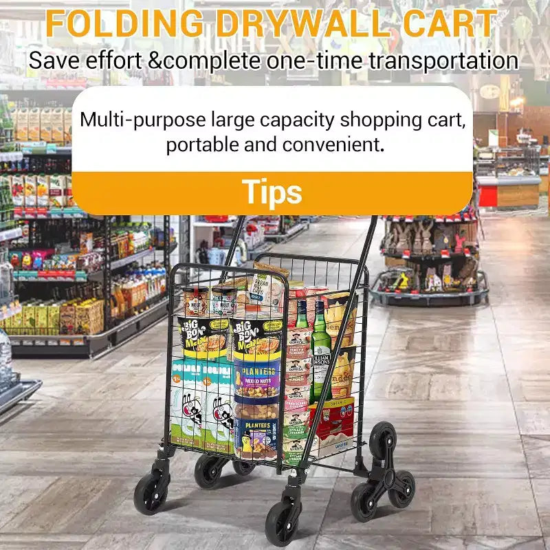 Acekool 110L Folding Utility Cart with Stair-Climbing 360 Wheels, 110 lbs Capacity Wagon for Groceries, Laundry & Multi-Surface Transport