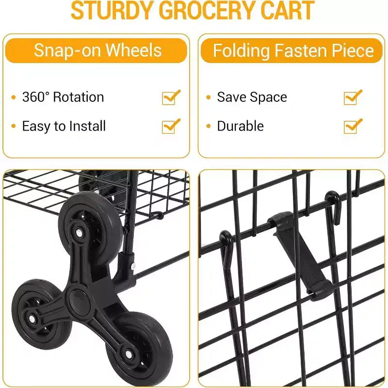 Acekool 110L Folding Utility Cart with Stair-Climbing 360 Wheels, 110 lbs Capacity Wagon for Groceries, Laundry & Multi-Surface Transport