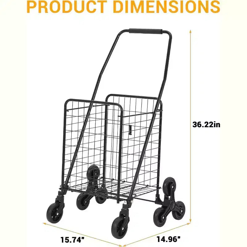 Acekool 110L Folding Utility Cart with Stair-Climbing 360 Wheels, 110 lbs Capacity Wagon for Groceries, Laundry & Multi-Surface Transport