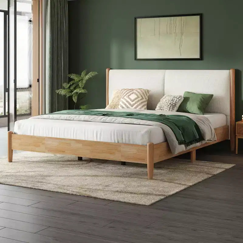 Christopher Knight Home Boran Contemporary Rubberwood Bed with Upholstered Headboard
