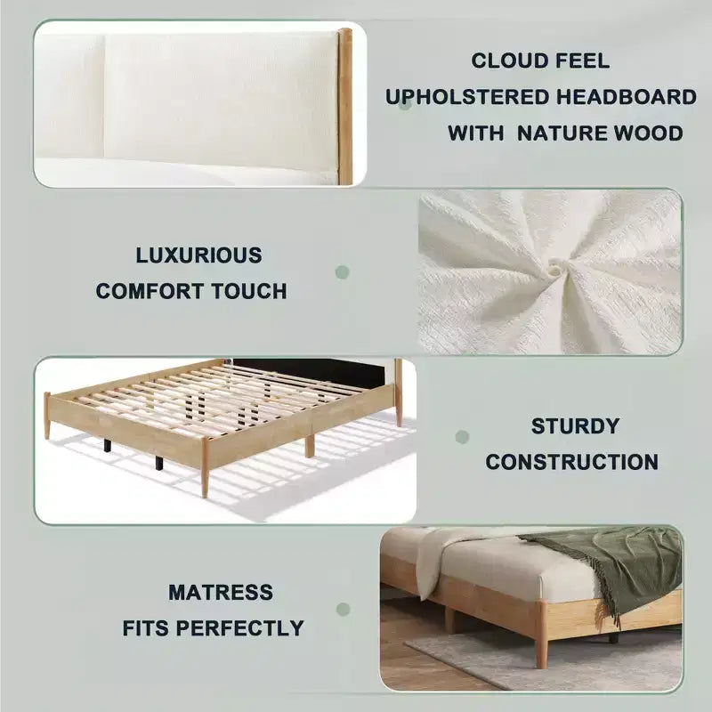 Christopher Knight Home Boran Contemporary Rubberwood Bed with Upholstered Headboard