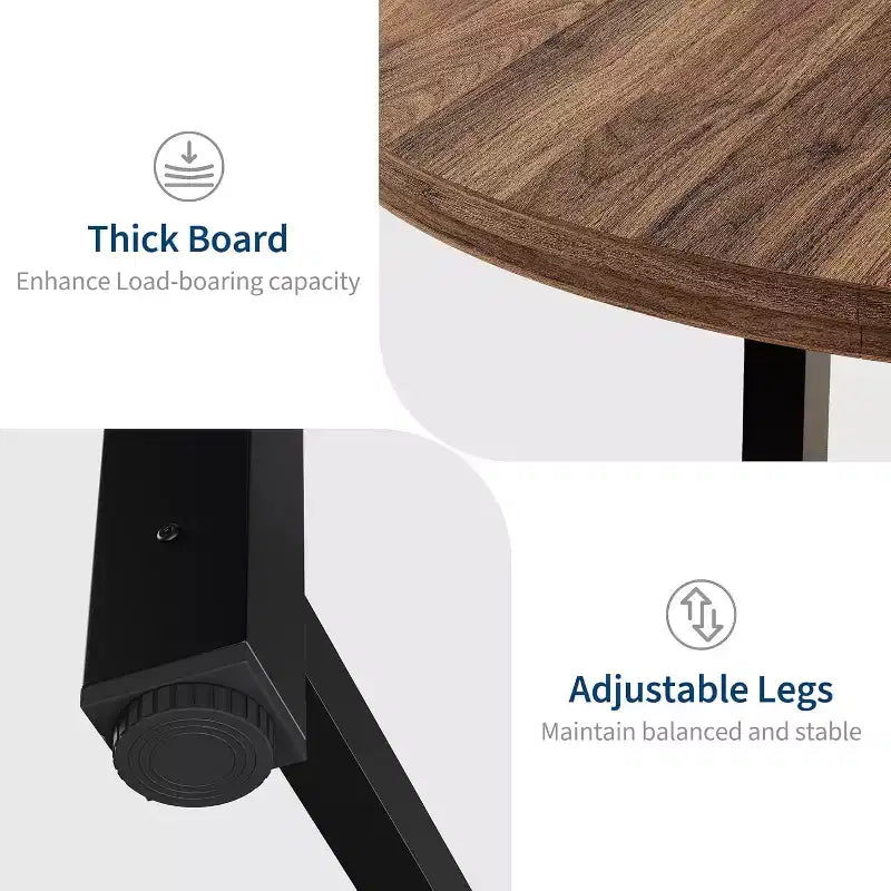47 Round Dining Table, Industrial Dinner Table for 4 to 6, Wooden Kitchen Table with Sturdy Metal Frame, for Dining Room,KitchenNo Chairs