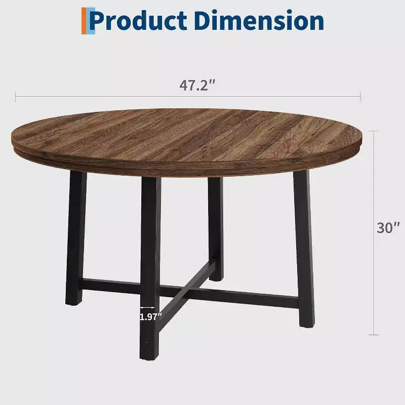 47 Round Dining Table, Industrial Dinner Table for 4 to 6, Wooden Kitchen Table with Sturdy Metal Frame, for Dining Room,KitchenNo Chairs