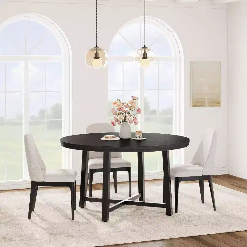 47 Round Dining Table, Industrial Dinner Table for 4 to 6, Wooden Kitchen Table with Sturdy Metal Frame, for Dining Room,KitchenNo Chairs