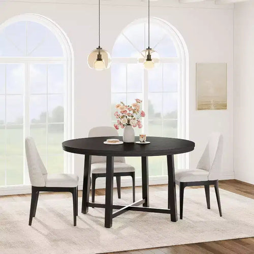 47 Round Dining Table, Industrial Dinner Table for 4 to 6, Wooden Kitchen Table with Sturdy Metal Frame, for Dining Room,KitchenNo Chairs