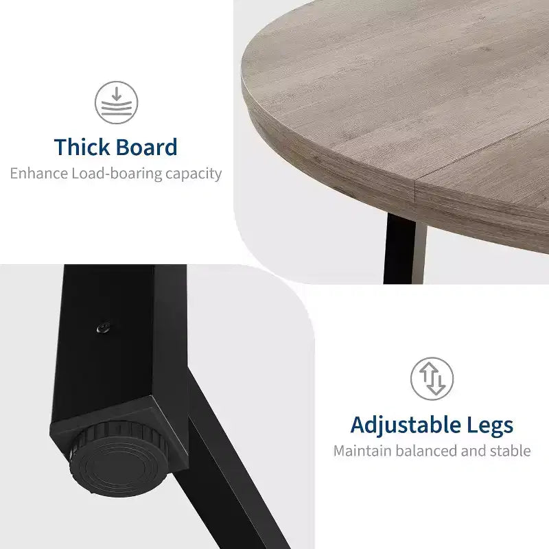 47 Round Dining Table, Industrial Dinner Table for 4 to 6, Wooden Kitchen Table with Sturdy Metal Frame, for Dining Room,KitchenNo Chairs