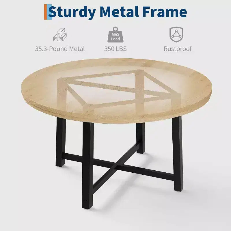 47 Round Dining Table, Industrial Dinner Table for 4 to 6, Wooden Kitchen Table with Sturdy Metal Frame, for Dining Room,KitchenNo Chairs
