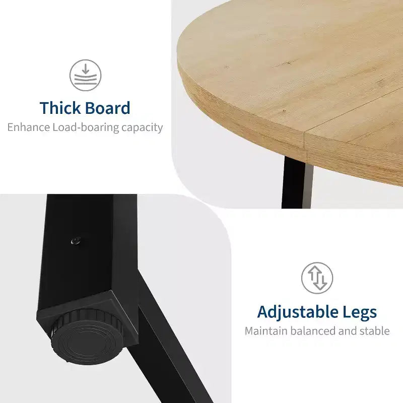 47 Round Dining Table, Industrial Dinner Table for 4 to 6, Wooden Kitchen Table with Sturdy Metal Frame, for Dining Room,KitchenNo Chairs
