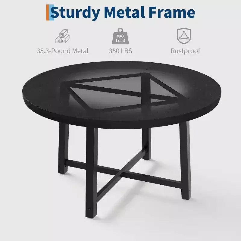 47 Round Dining Table, Industrial Dinner Table for 4 to 6, Wooden Kitchen Table with Sturdy Metal Frame, for Dining Room,KitchenNo Chairs