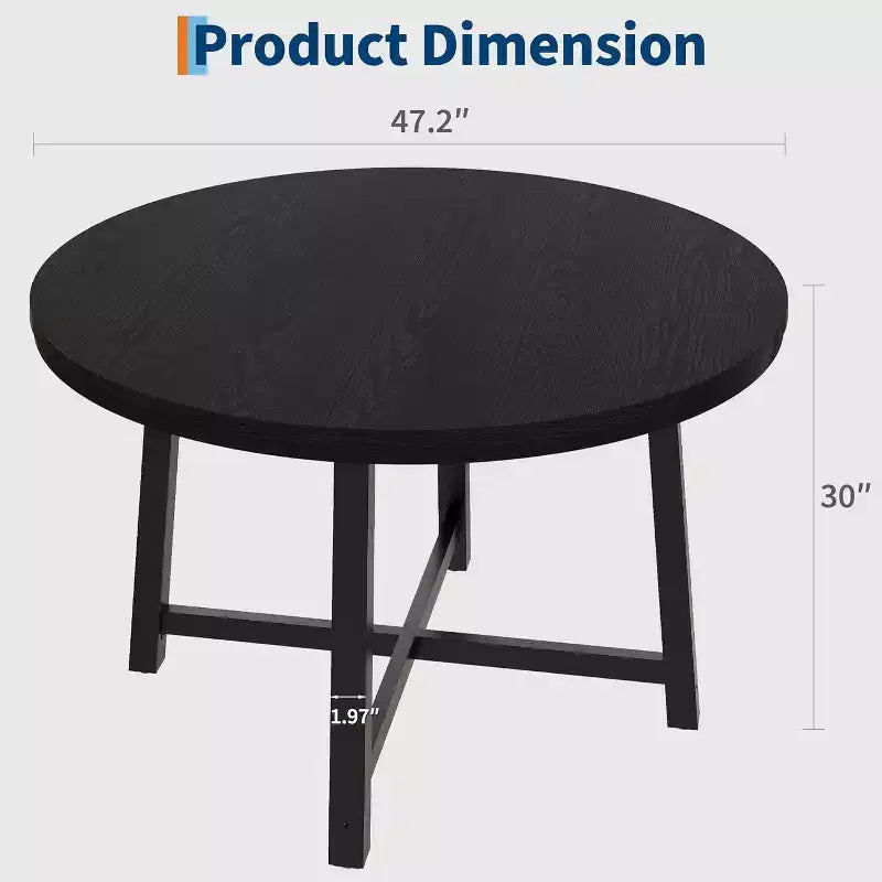 47 Round Dining Table, Industrial Dinner Table for 4 to 6, Wooden Kitchen Table with Sturdy Metal Frame, for Dining Room,KitchenNo Chairs