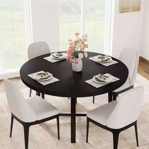 47 Round Dining Table, Industrial Dinner Table for 4 to 6, Wooden Kitchen Table with Sturdy Metal Frame, for Dining Room,KitchenNo Chairs