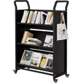 V-Shaped Metal Book Cart - 3-Tier Rolling Storage Shelf with 4 Lockable Wheels & Side Hooks for Home Library, School, Office & Study Room