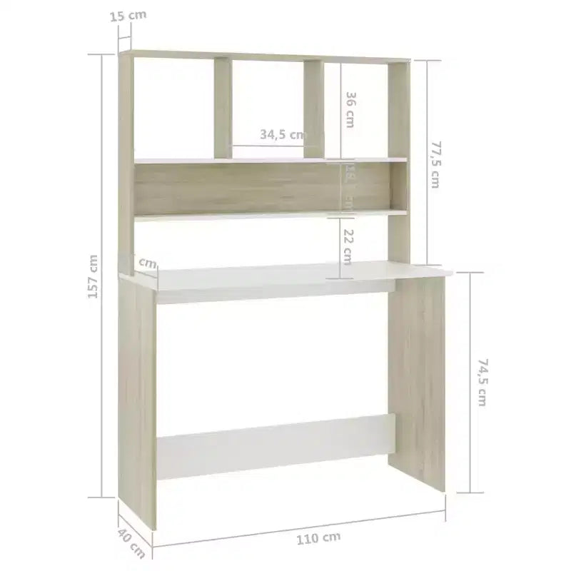 Desk White and Sonoma Oak Engineered Wood 43.3x17.7x61.8 in Desk