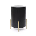 LuxenHome Black MDF Round Side Table, 21.8 Tall with Metal Stand & Storage